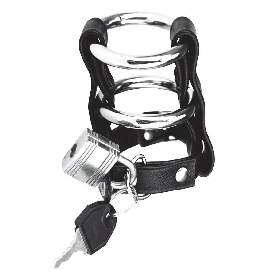 Blue Line C&B GEAR Double Metal Cock Ring With Locking Ball Strap